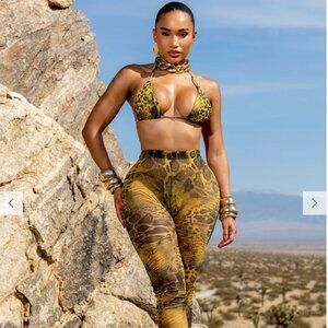 Matte Collection Niccolo 3 Piece Pants Set - Yellow Snake (Mesh Swim Cover-Up)